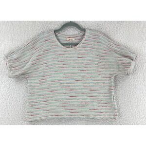 Madewell Shirt Womens Size Large Ivory Stripe Knit Texture Crop‎ Short Sleeve